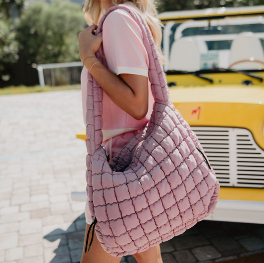 Mauve Quilted Hobo Bag
