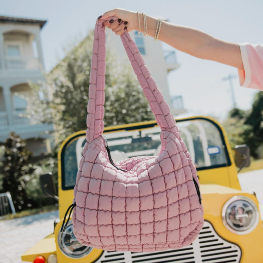 Mauve Quilted Hobo Bag